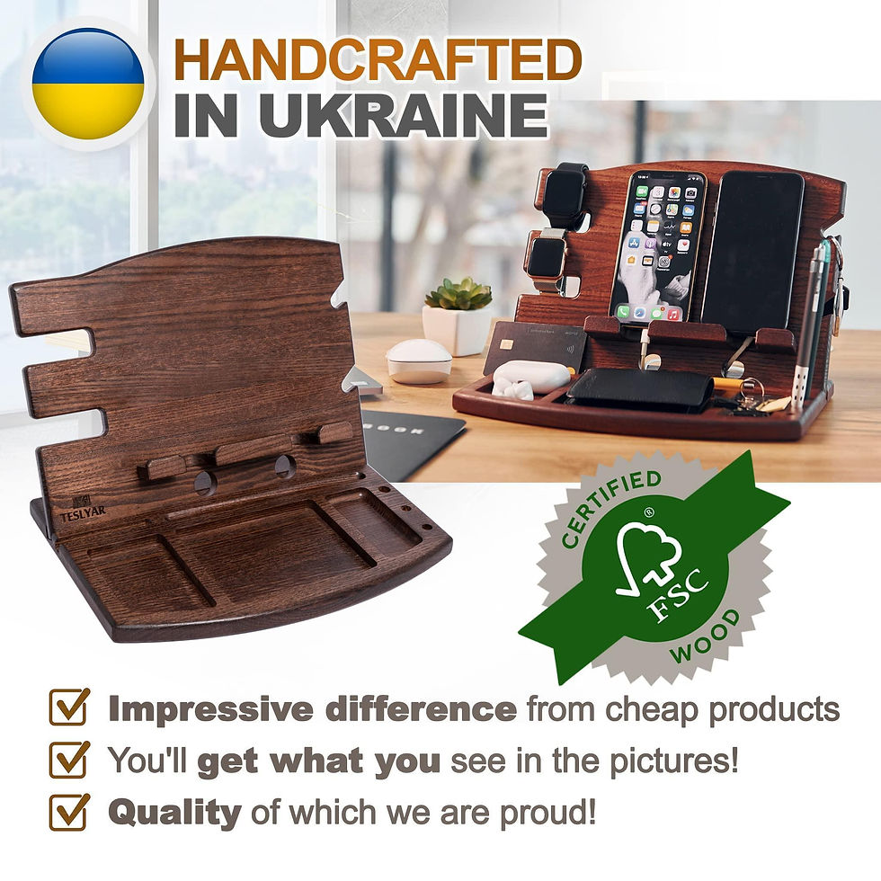 Thumbnail: Wood Phone Docking Station Natural Ash Phone Key Holder Wallet Watch Stand Gift