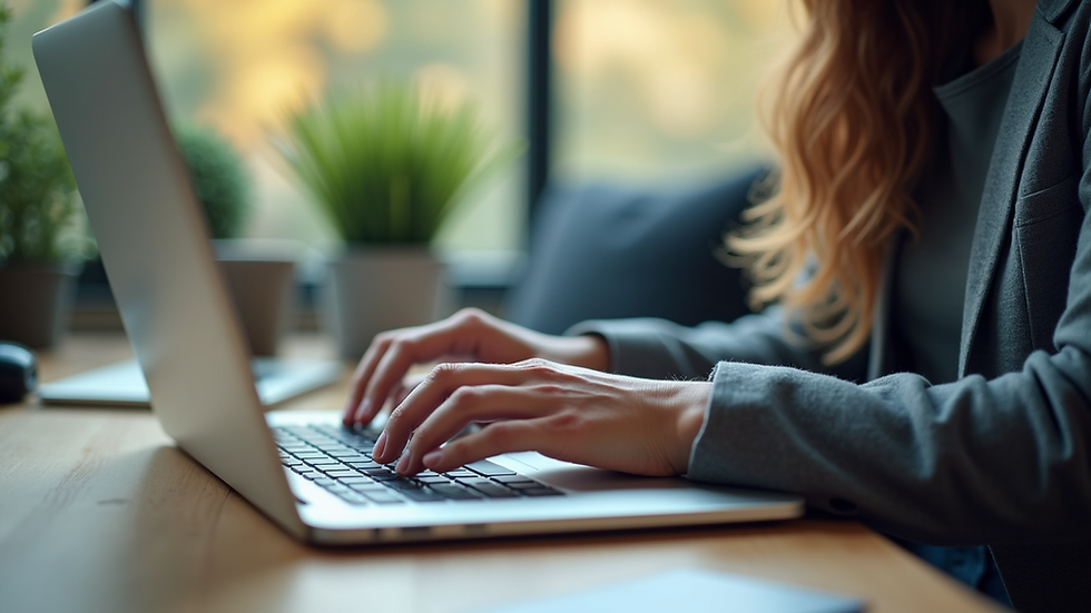 Eye-level view of a person using a laptop to explore real estate listings