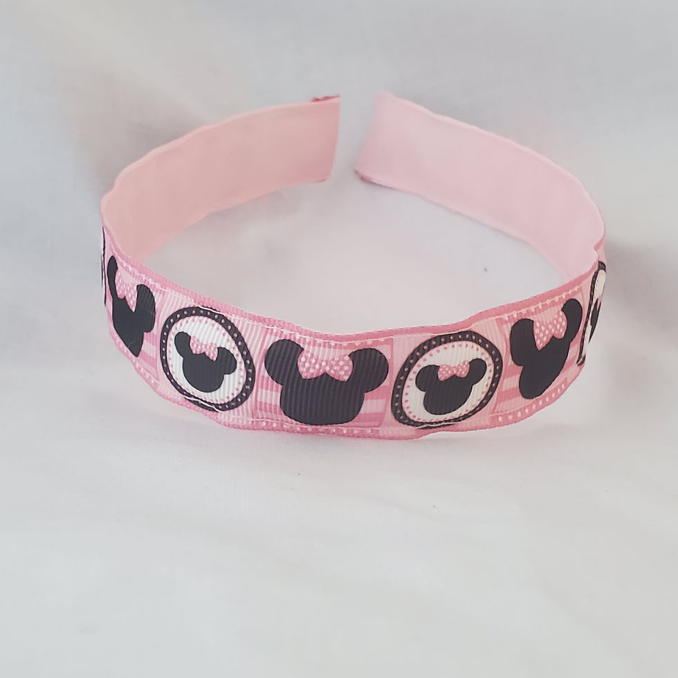 Minnie on Pink with circles and stripes Reversible Headband with Cover