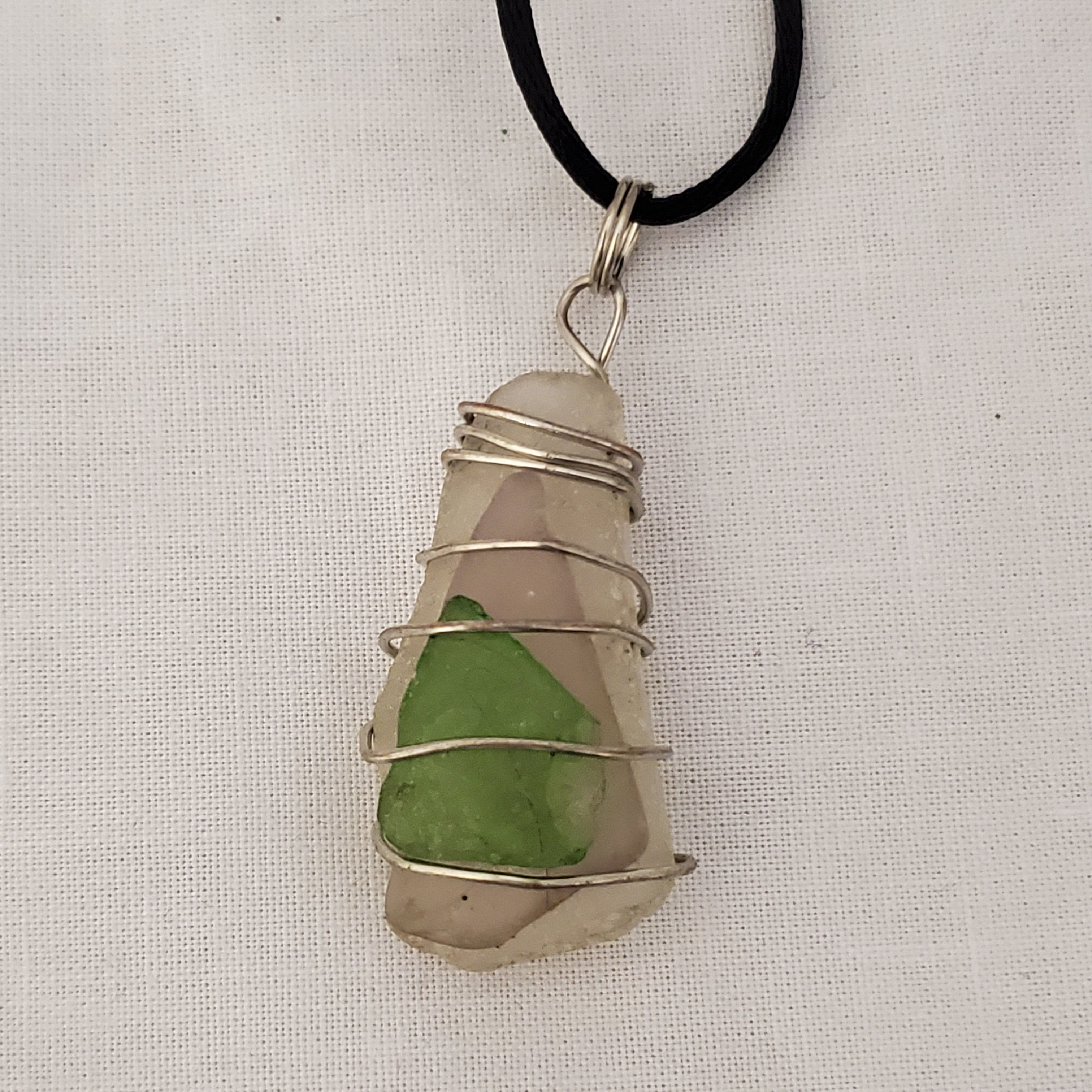 Green & Clear Sea Glass Pendant - O