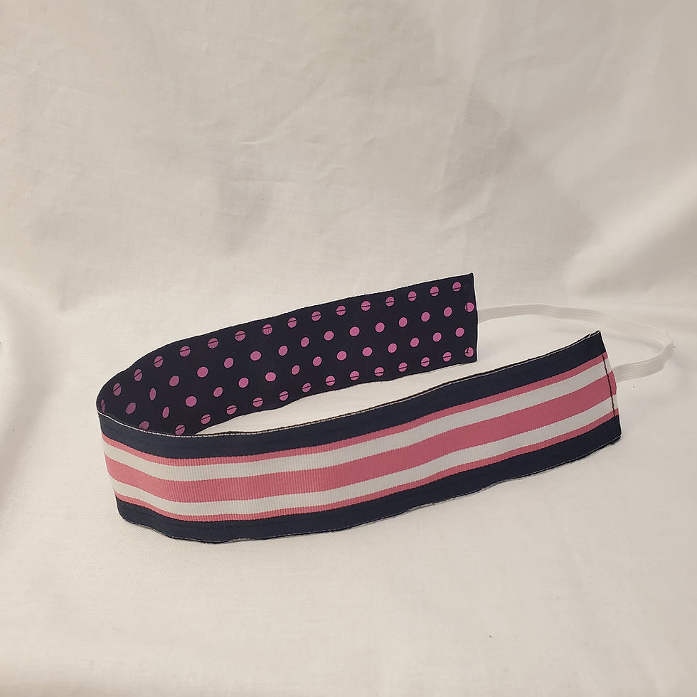 Thumbnail: Pink and Black Dots Elastic Headband Black, pink, and white stripe