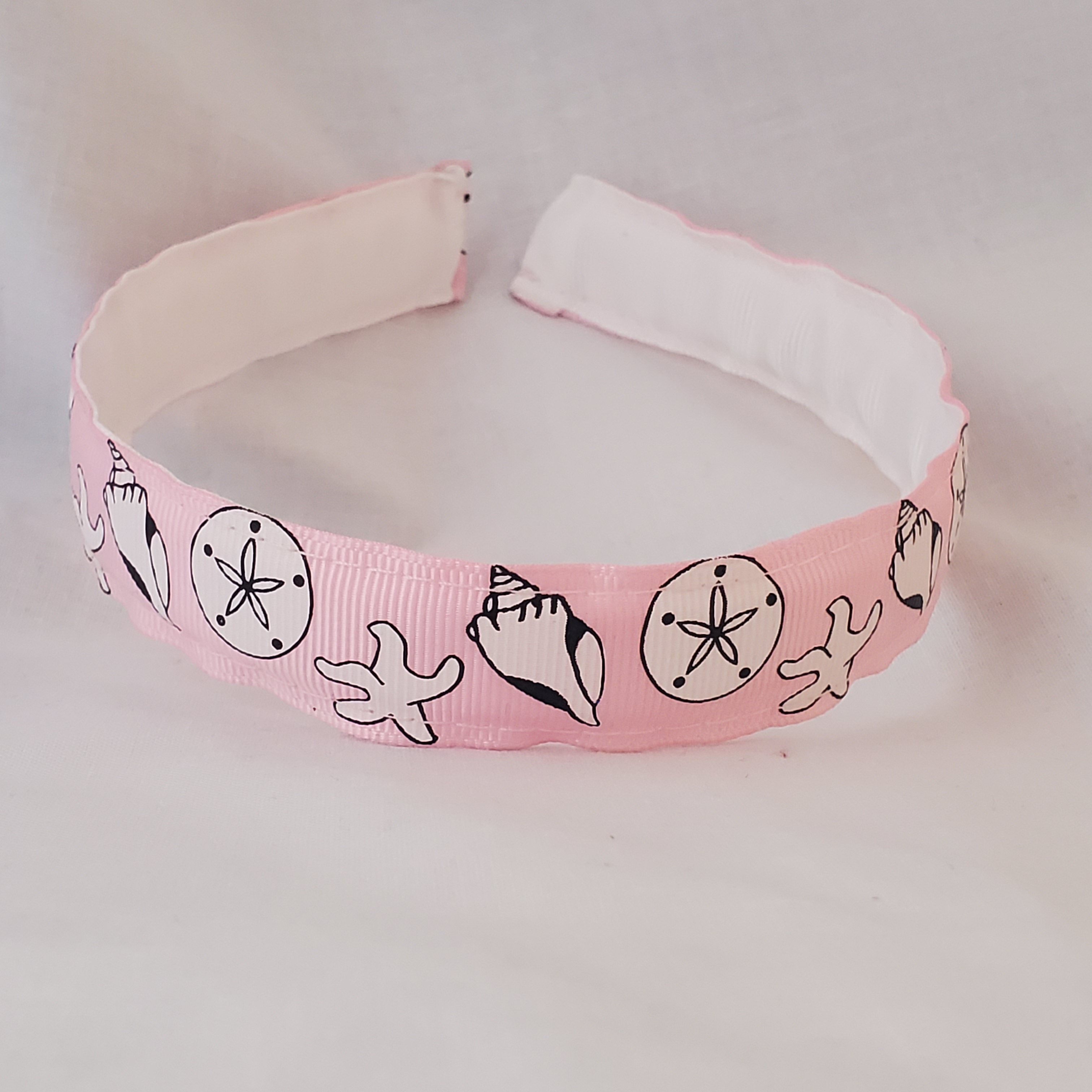Pink Seashells Reversible Headband with Cover