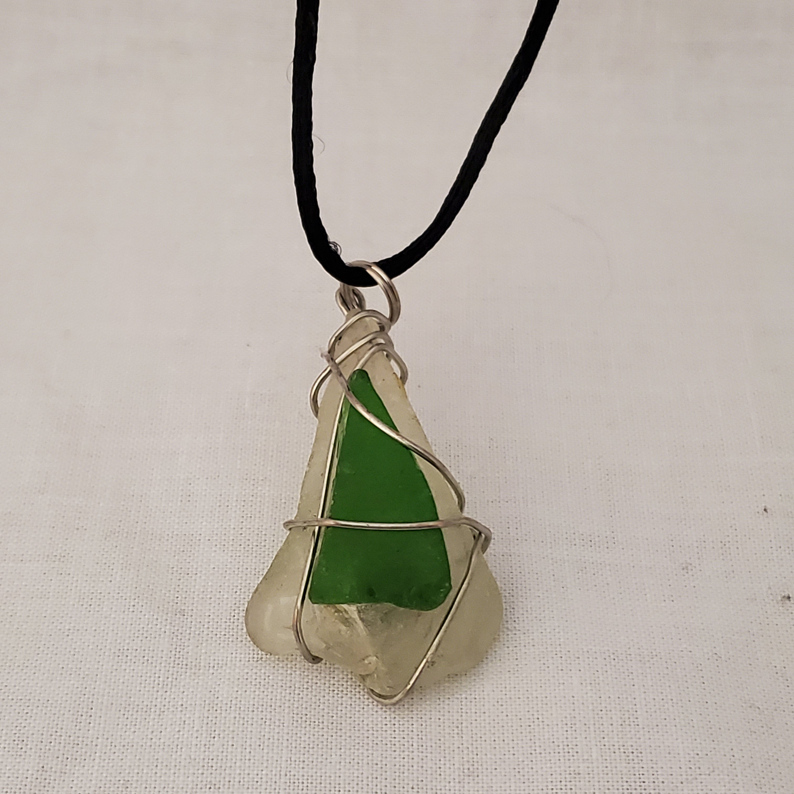 Green & Clear Sea Glass Pendant - FF