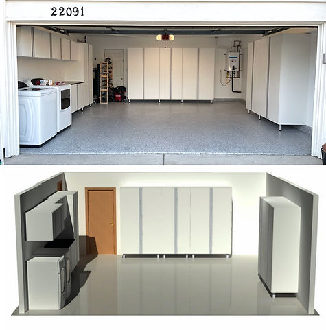 Custom garage closets and cabinets with a 3D rendering design