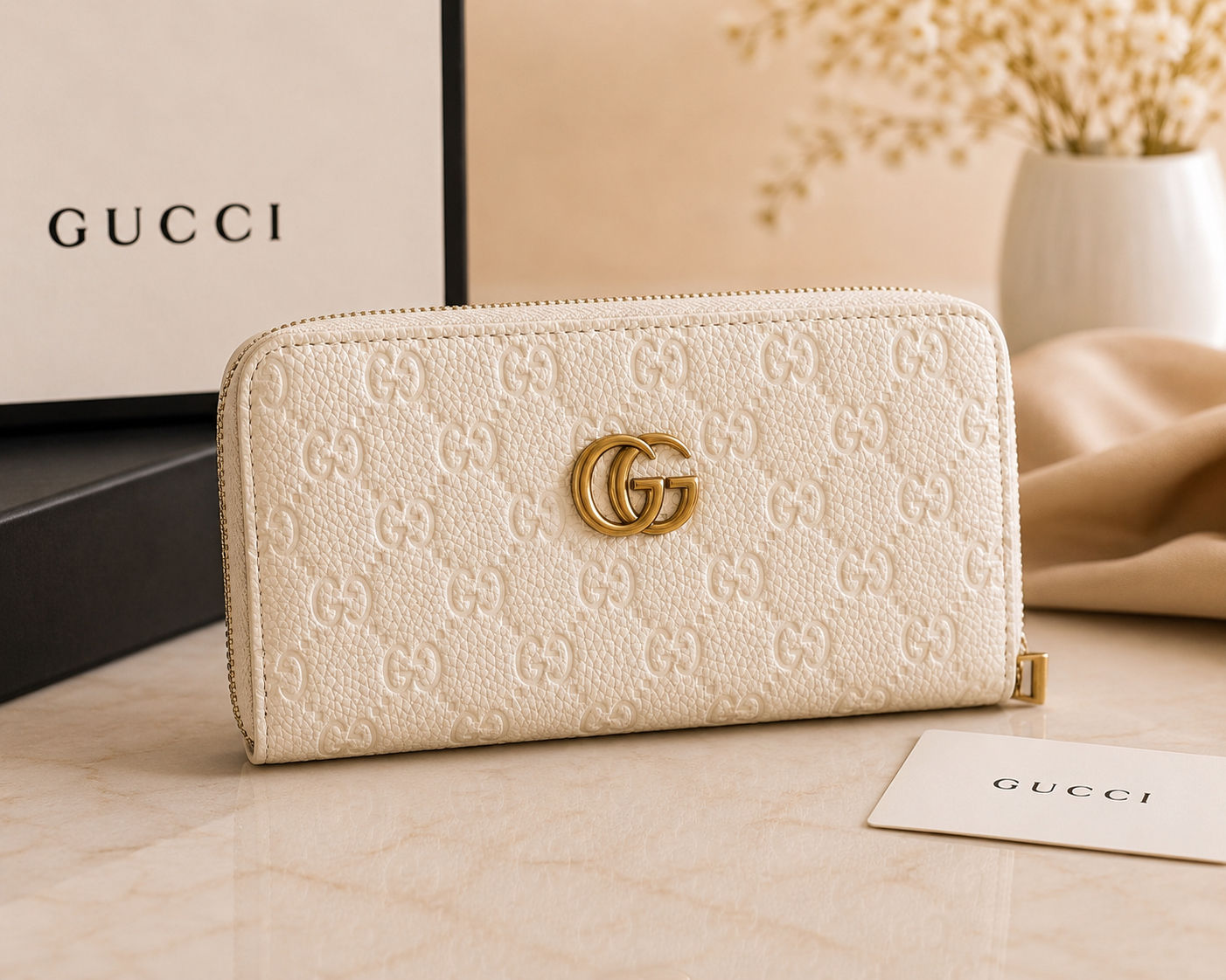 White Monogram Zip Wallet