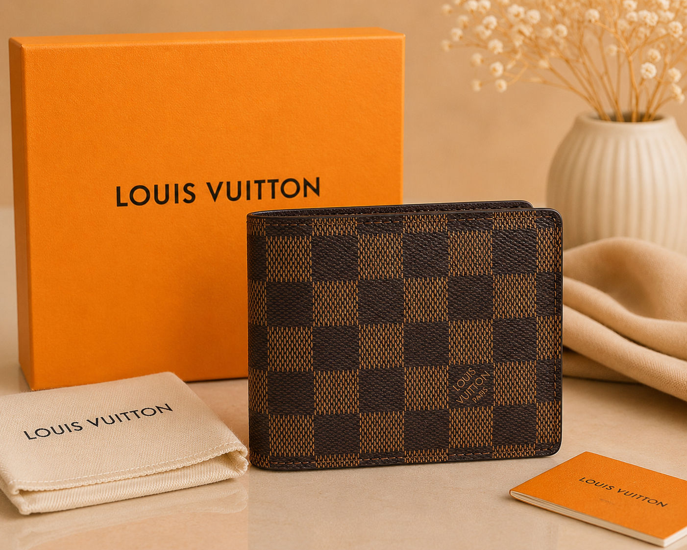 Brown Checkered Bifold Wallet