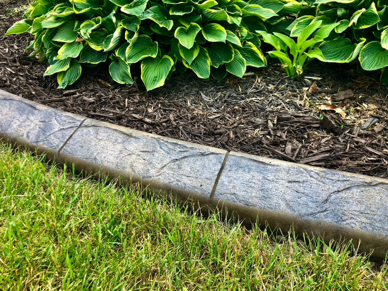 curbing in yard next to hostas