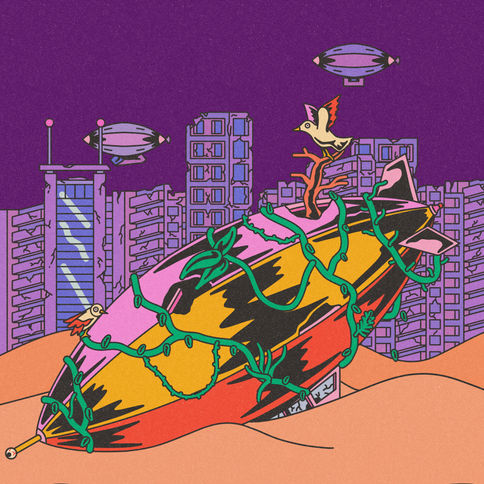 Minimalist editorial illustration with bold lines and geometric shapes, capturing a futuristic aesthetic for "Futura," Digital Illustration by Azaazelus Gaetan Sahsah