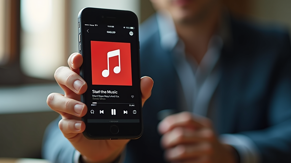 Close-up view of a smartphone displaying a music streaming app