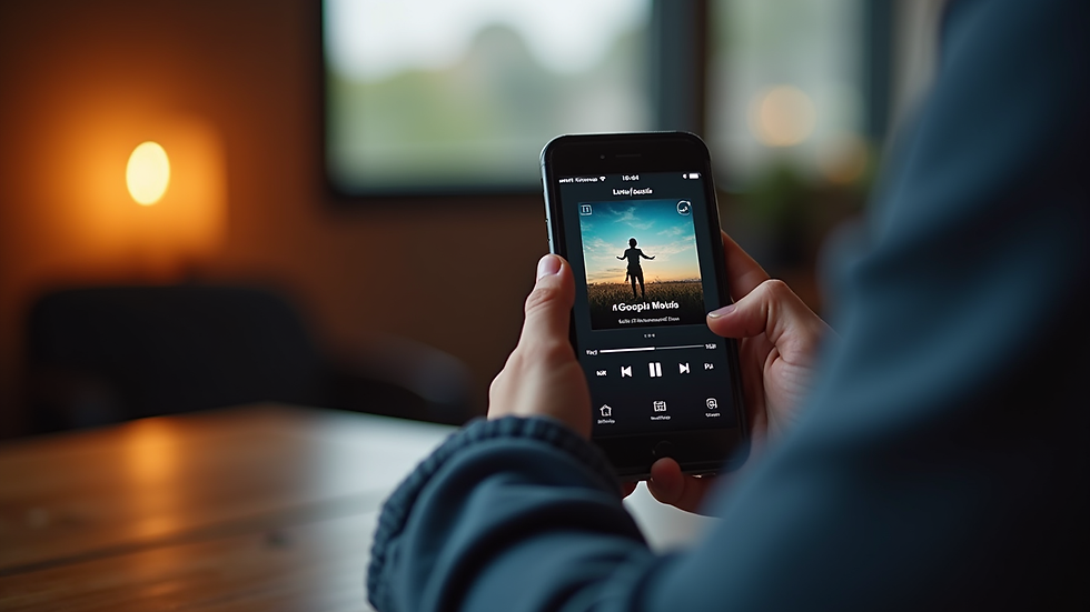 Close-up view of a smartphone showing a gospel music playlist