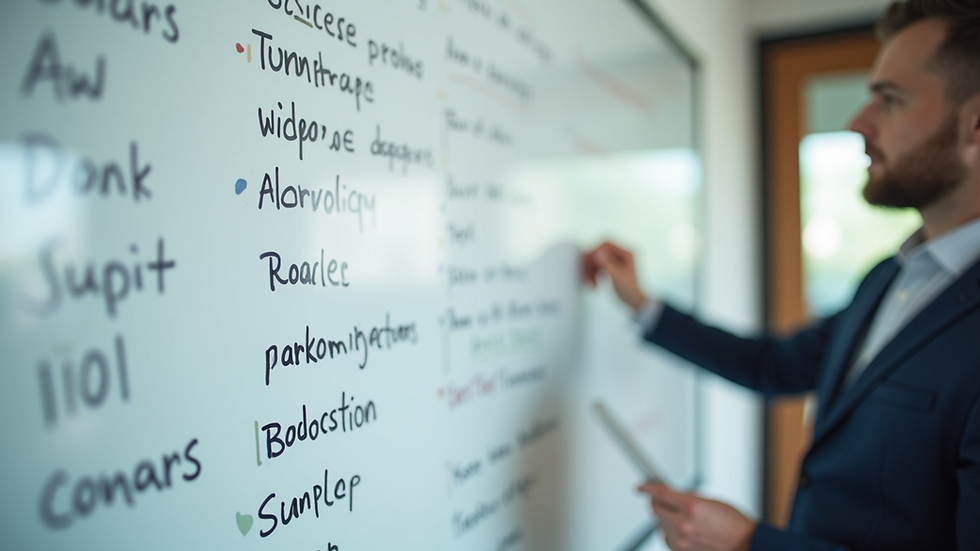 Eye-level view of a whiteboard with business strategy notes
