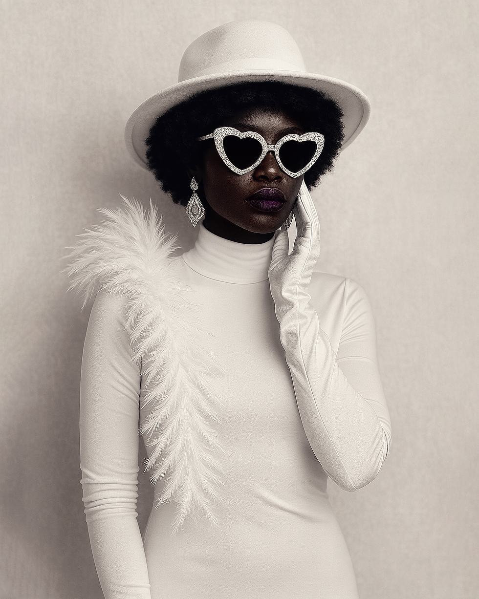 femme noire coupe afro en blanc