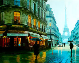 Oil painting of autumn rain in Paris by Adi Noeri, 2025