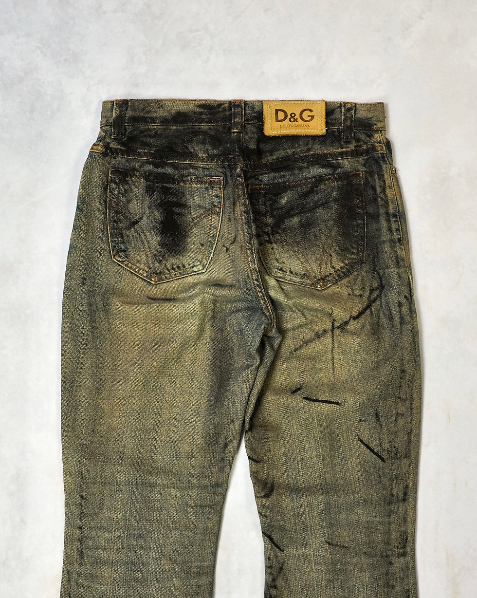 Thumbnail: DOLCE & GABBANA SS02 OIL STAINED FLARED JEANS