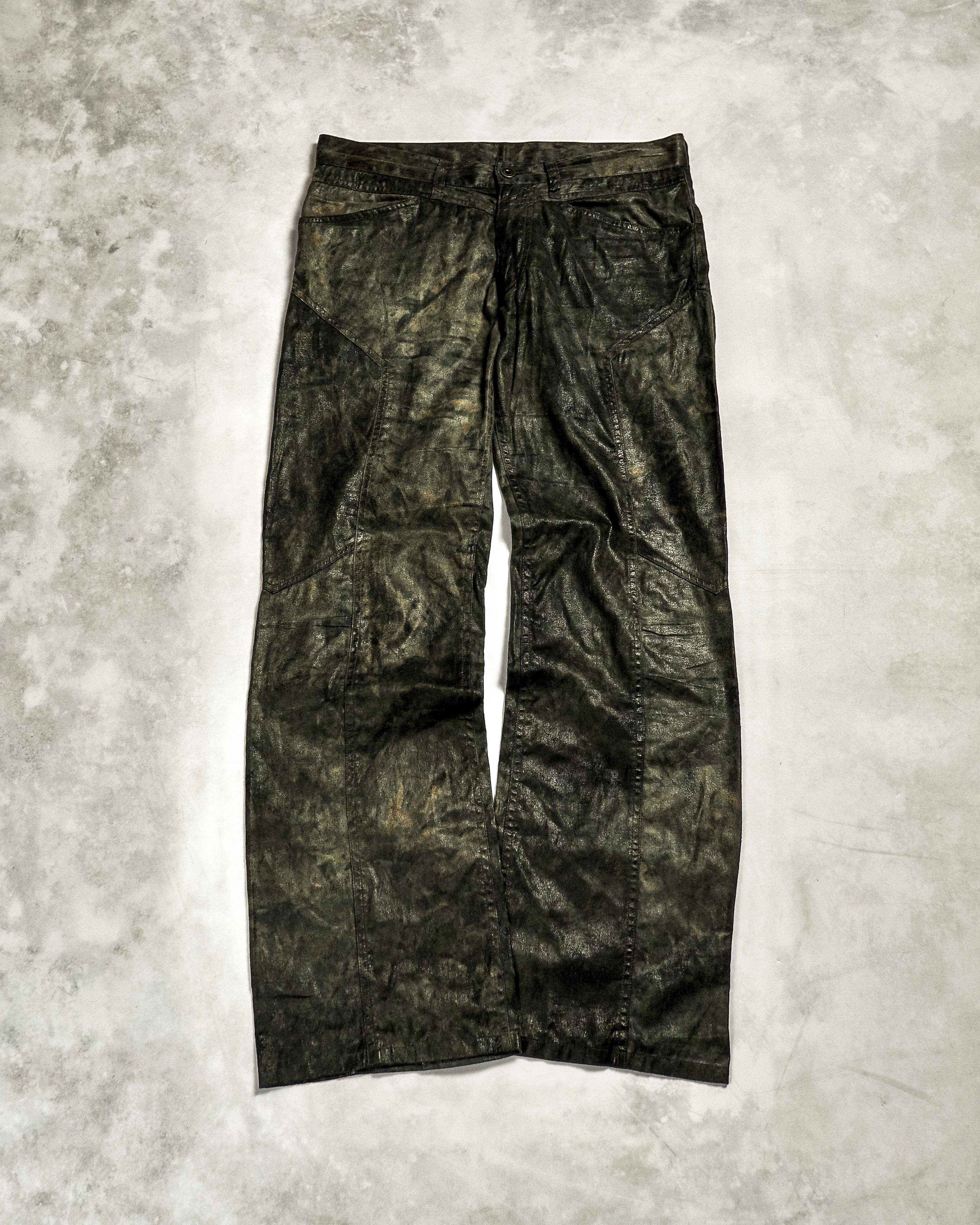NICOLE CLUB FOR MEN WAX-COATED PANELLED PANTS