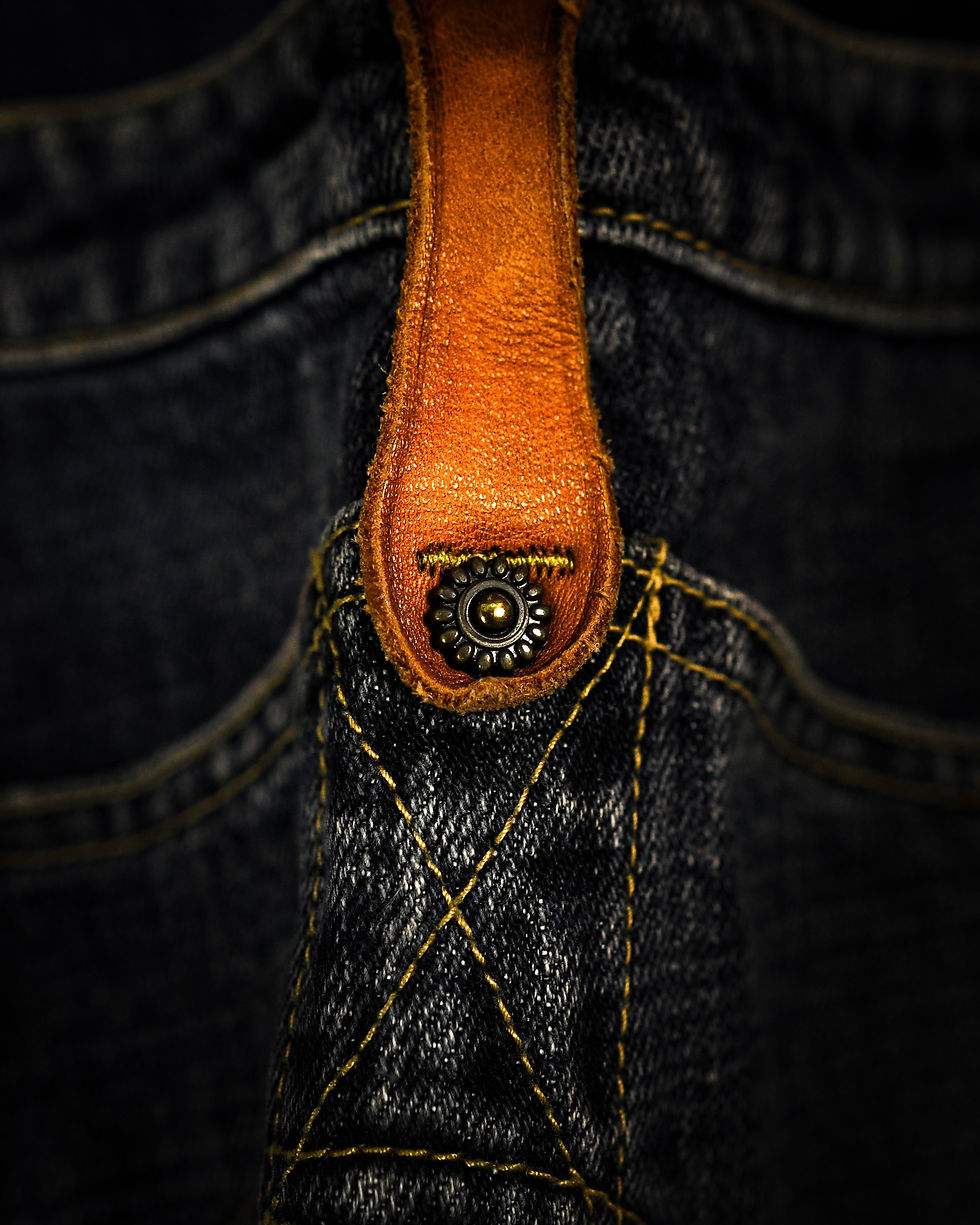 Thumbnail: OBELISK FRAYED AXE-POCKET FLARED JEANS