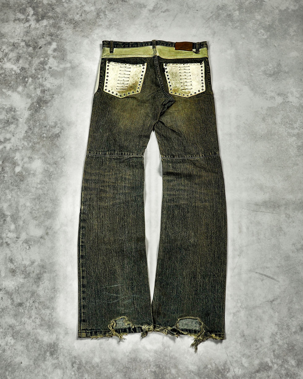 Thumbnail: L7 REAL HIP LEATHER PANELLED DISTRESSED MUDWASH JEANS