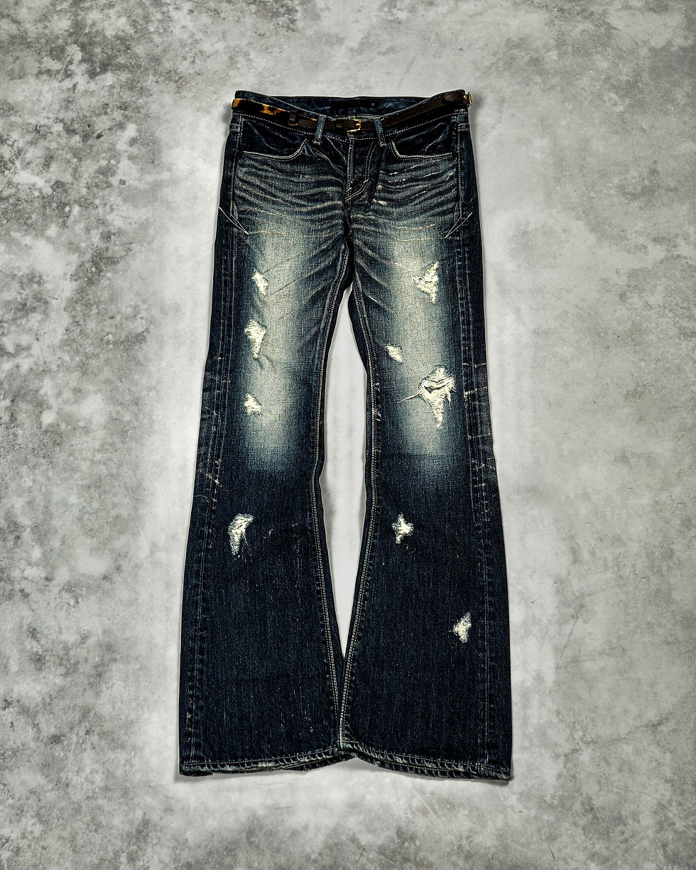 FUGA DISTRESSED MUDWASH FLARED JEANS | Barhaine Archive