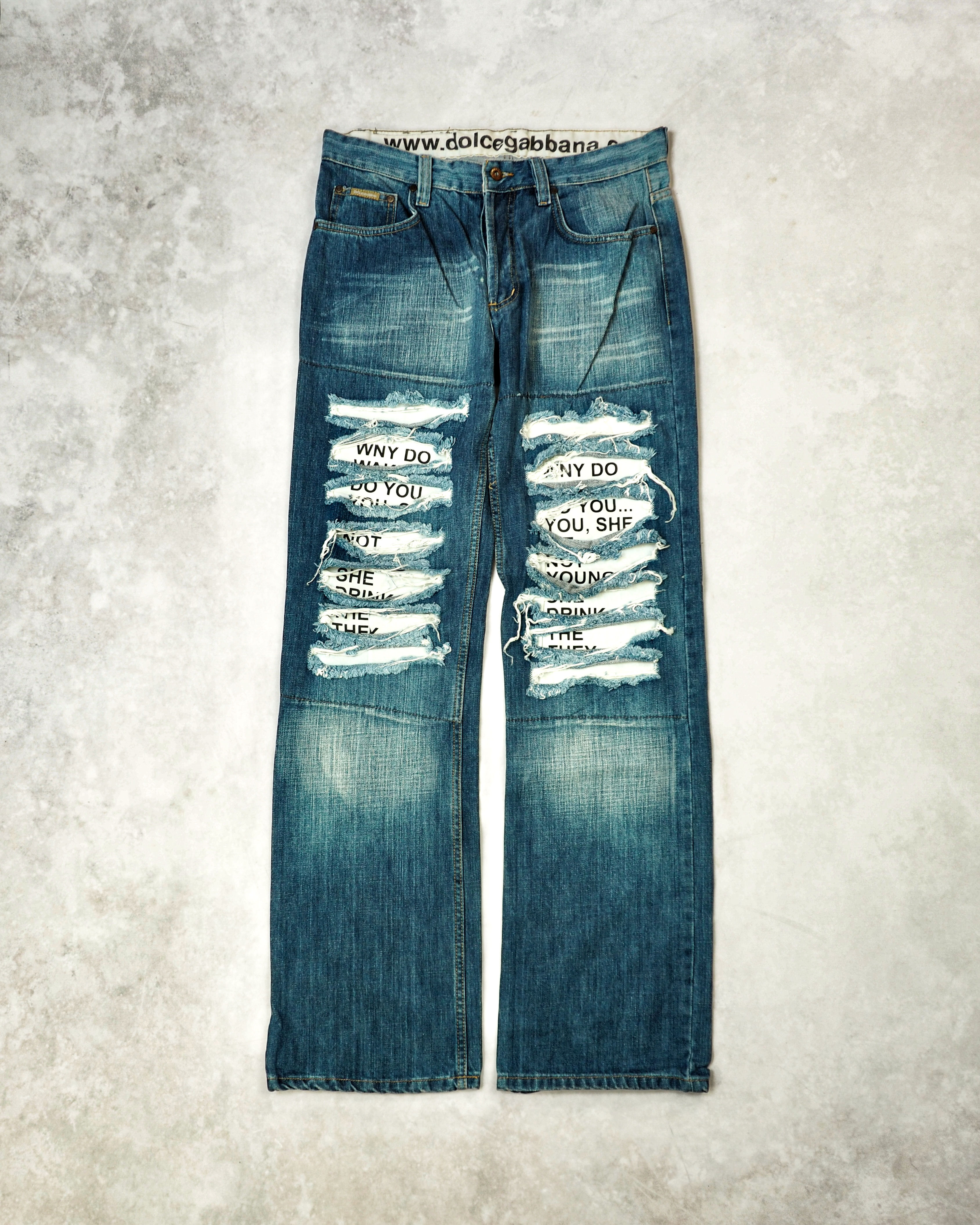 DOLCE & GABBANA AW05 DISTRESSED POEM JEANS
