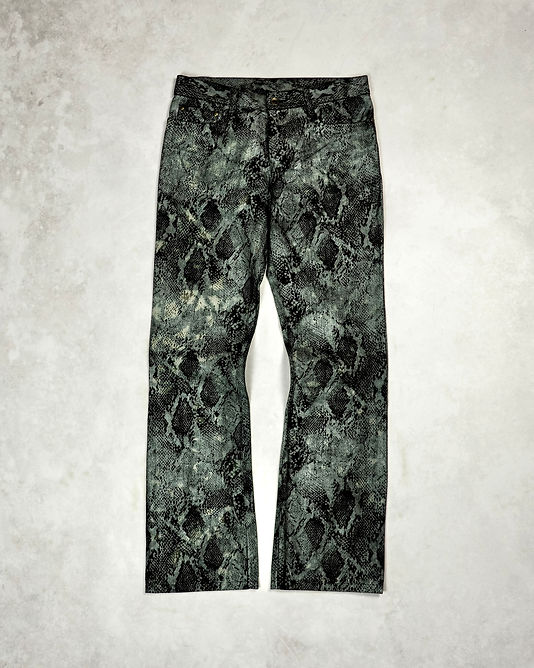 5351 POUR LES HOMMES SNAKESKIN PRINT FLARED PANTS | Barhaine Archive