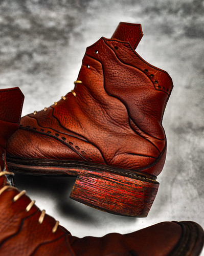 ALFREDO BANNISTER 00S DINO PATCHWORK LEATHER BOOTS