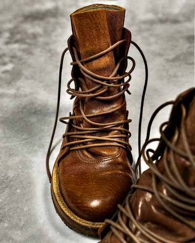 MIHARA YASUHIRO FOLDED LEATHER LACE-UP CREPE COMBAT BOOTS