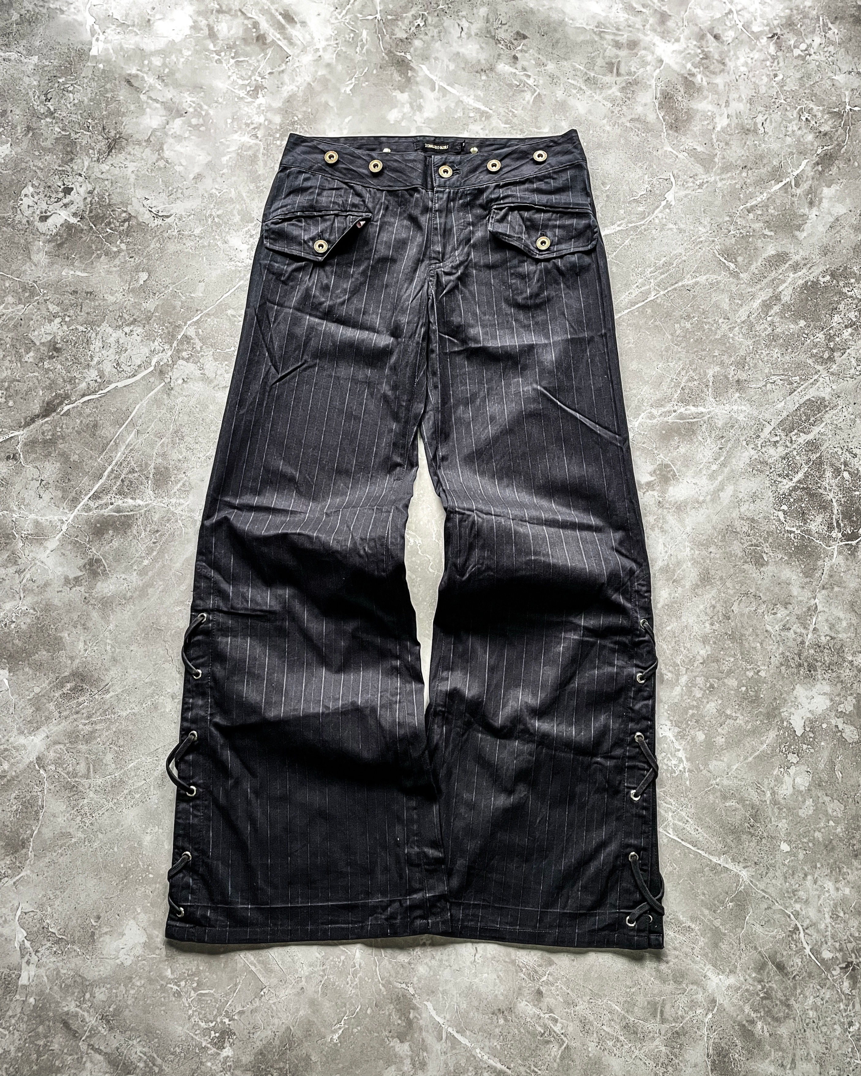 TORNADO MART FLARED PINSTRIPE LACED SAILOR PANTS