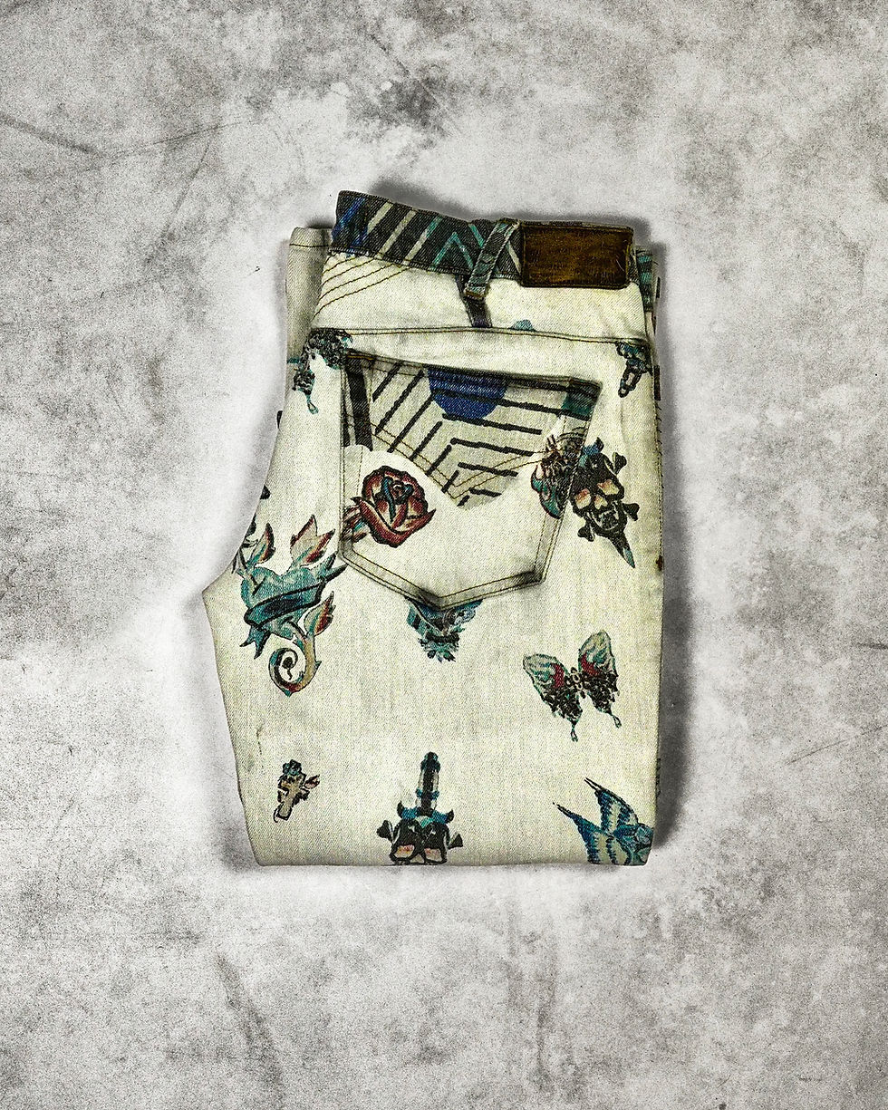 Thumbnail: ROBERTO CAVALLI DARTED TATTOO PRINT JEANS