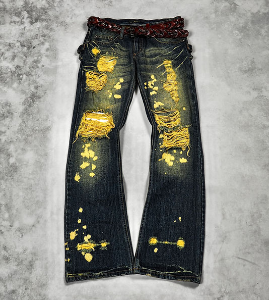 MIDAS DISTRESSED DOUBLE WAISTED FLARED JEANS | Barhaine Archive