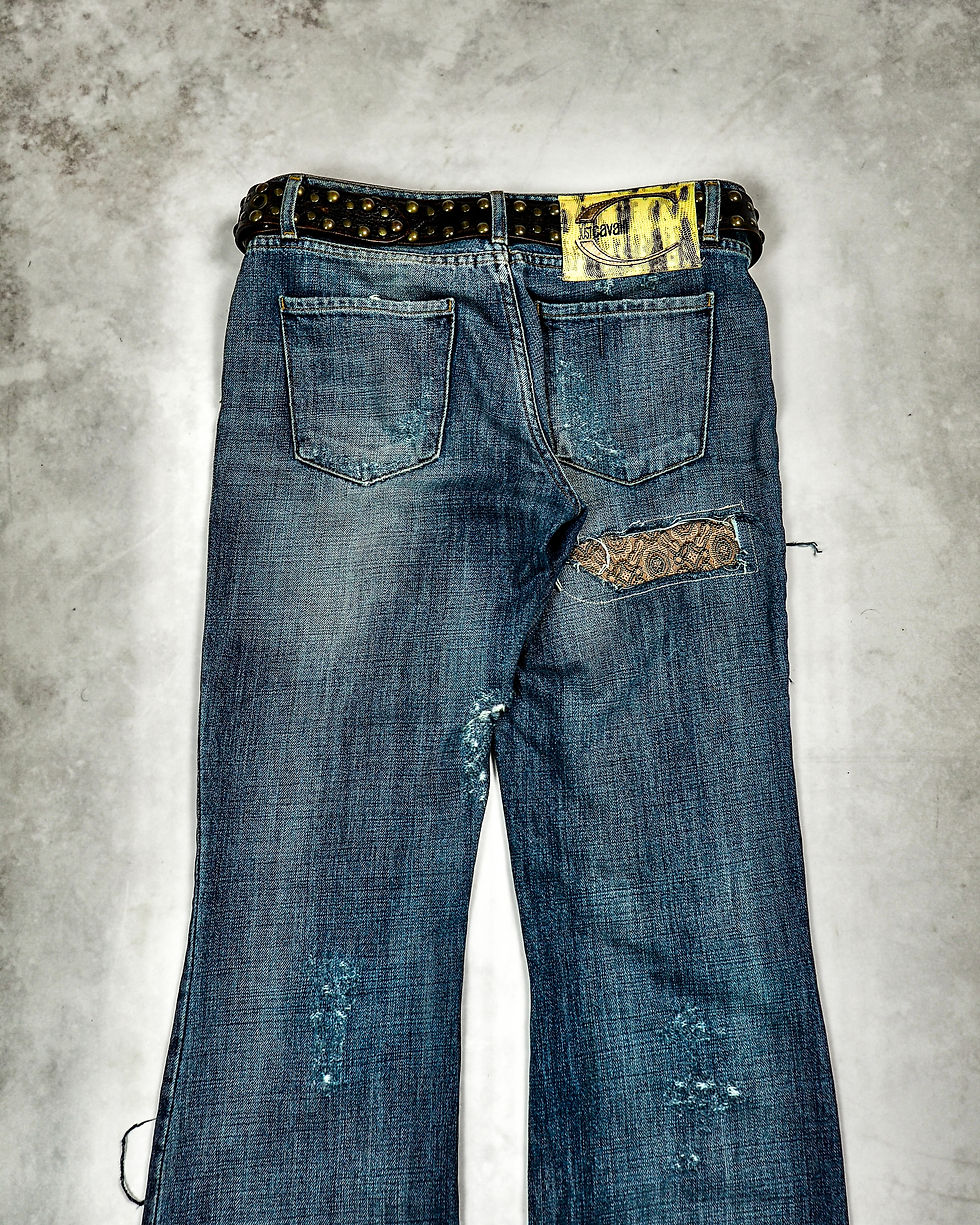 Thumbnail: ROBERTO CAVALLI CLAW MARK DISTRESSED FLARED JEANS