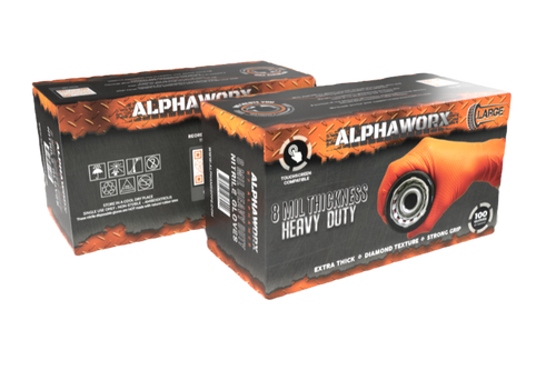 ナニワトモアレ ALPHA WORX 8 MIL DIAMOND TEXTURED ORANGE NITRILE GLOVES