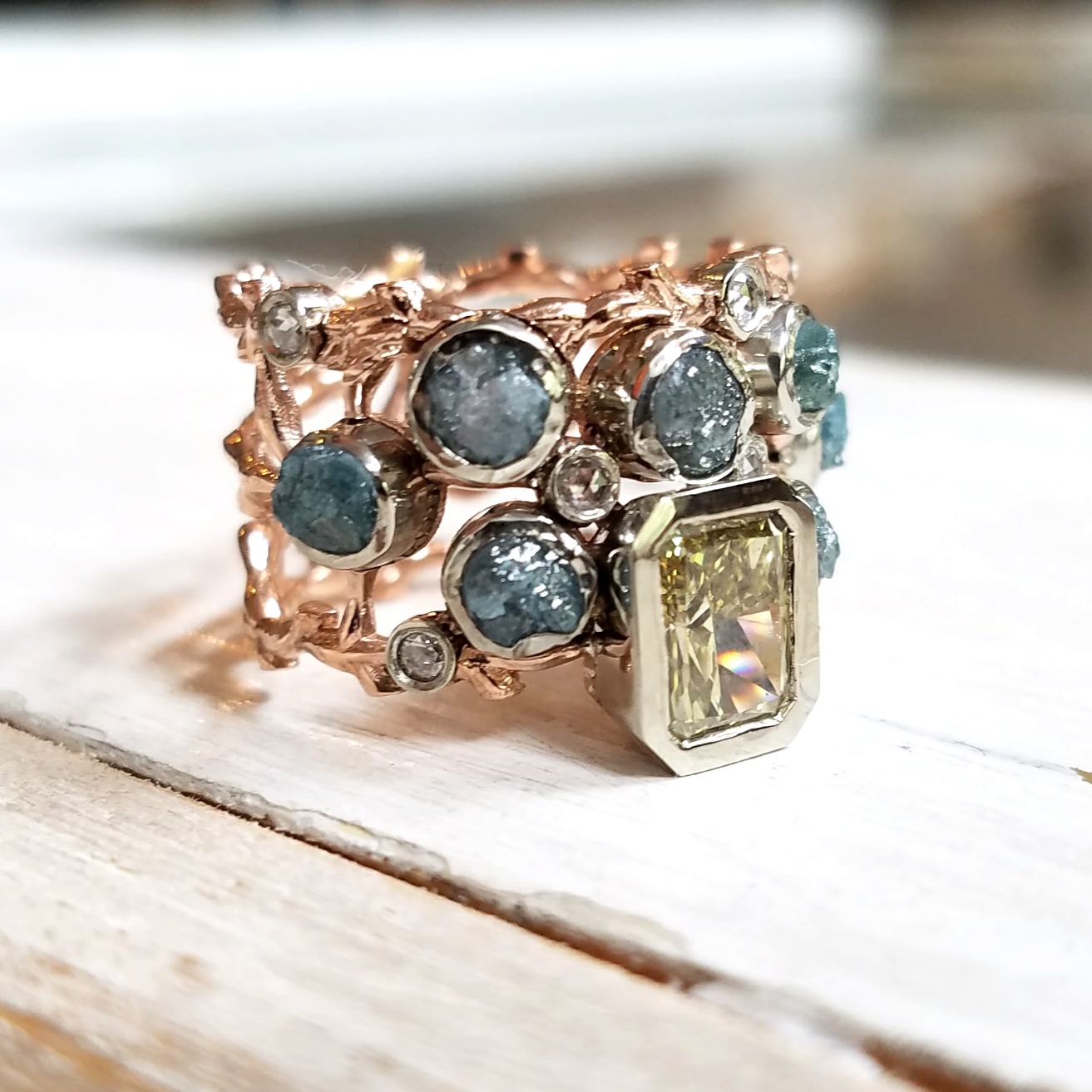 Yellow & Blue Diamond Ring