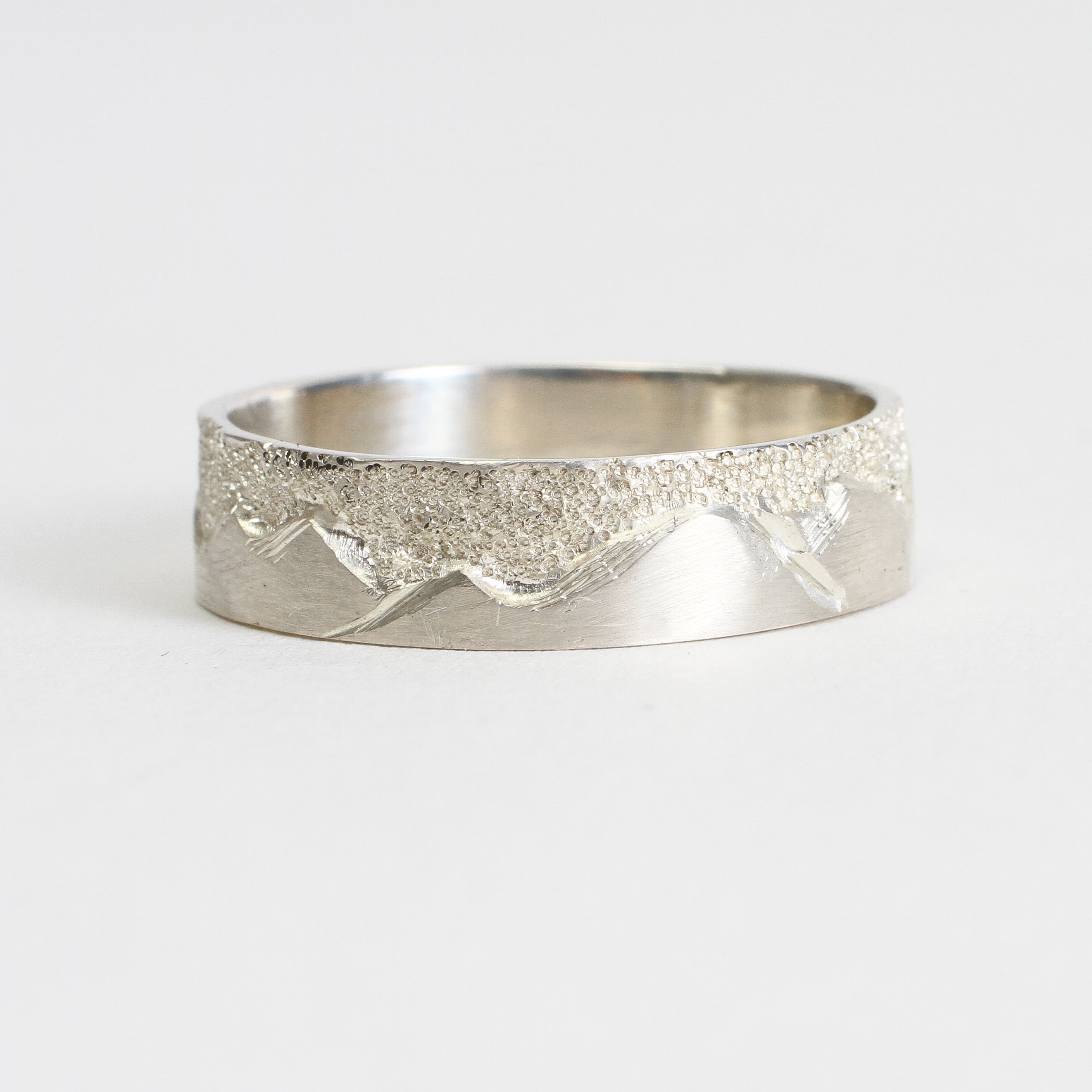 Hand Carved Mountain Wedding Band