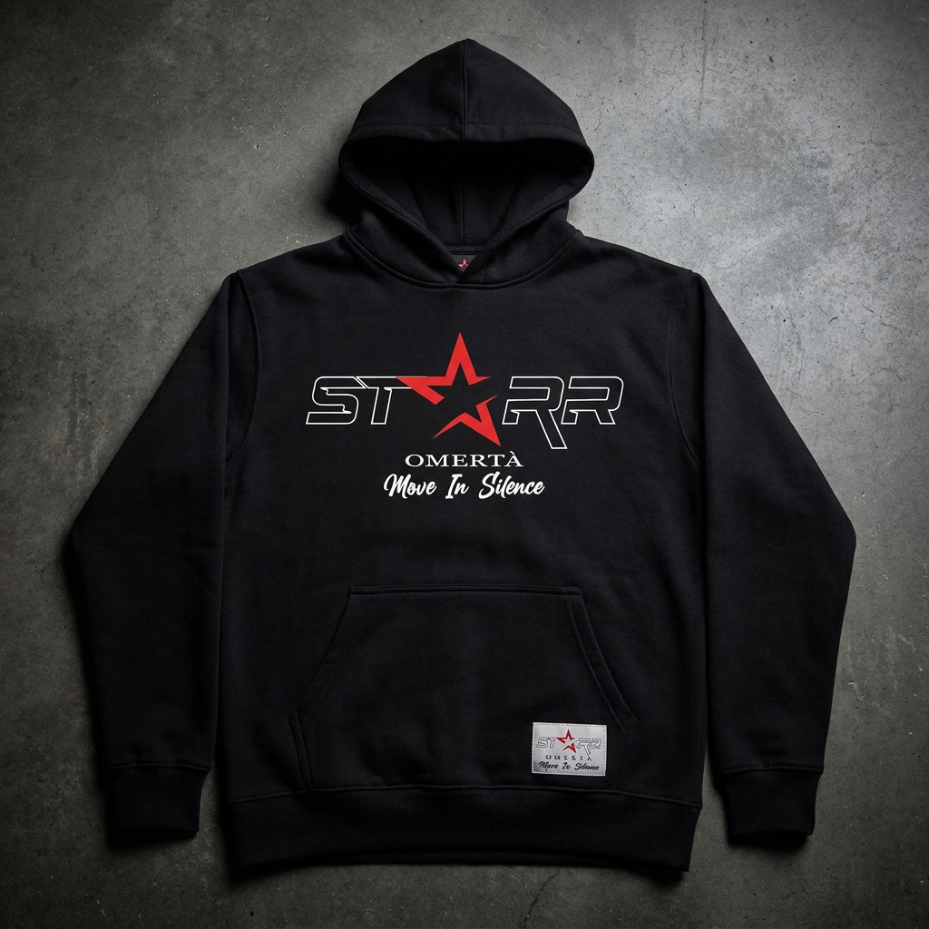 STARR OMERTA Black LOGO HOODED SWEATSHIRT