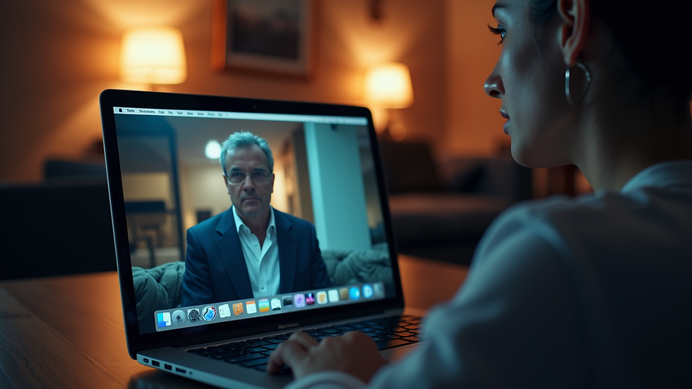 Eye-level view of a person watching a movie on a laptop