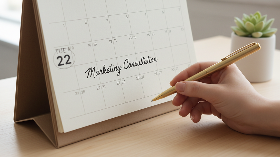 Close-up view of a calendar and a pen scheduling a marketing consultation