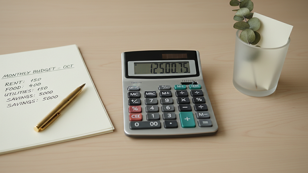 Close-up view of a calculator and budget notes on a table