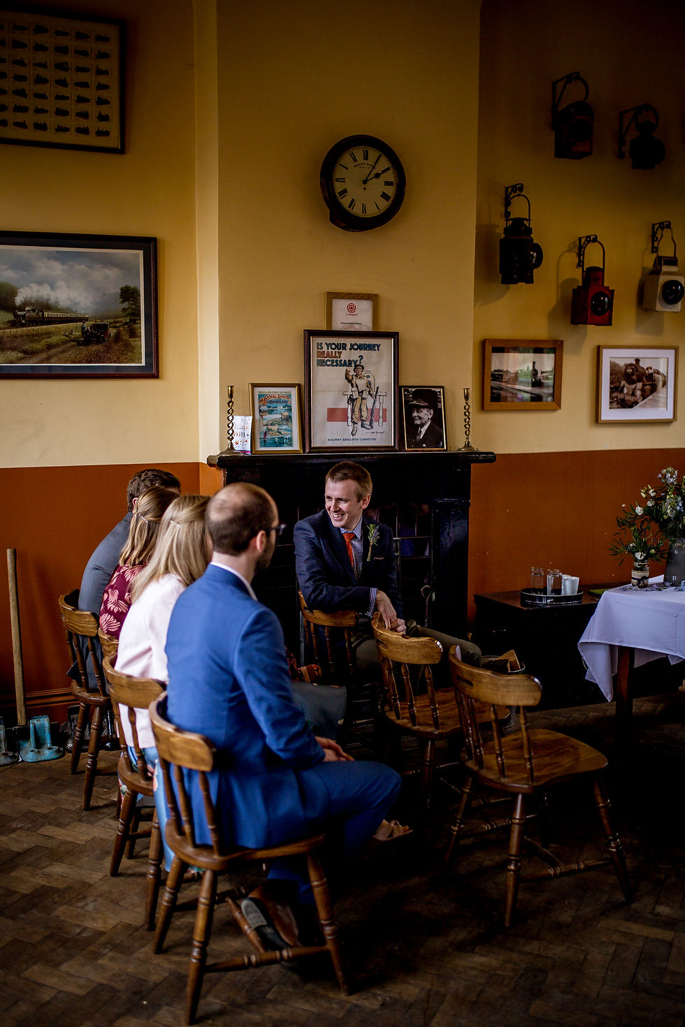 Groom before ceremony at Whitwell and Reepham Station