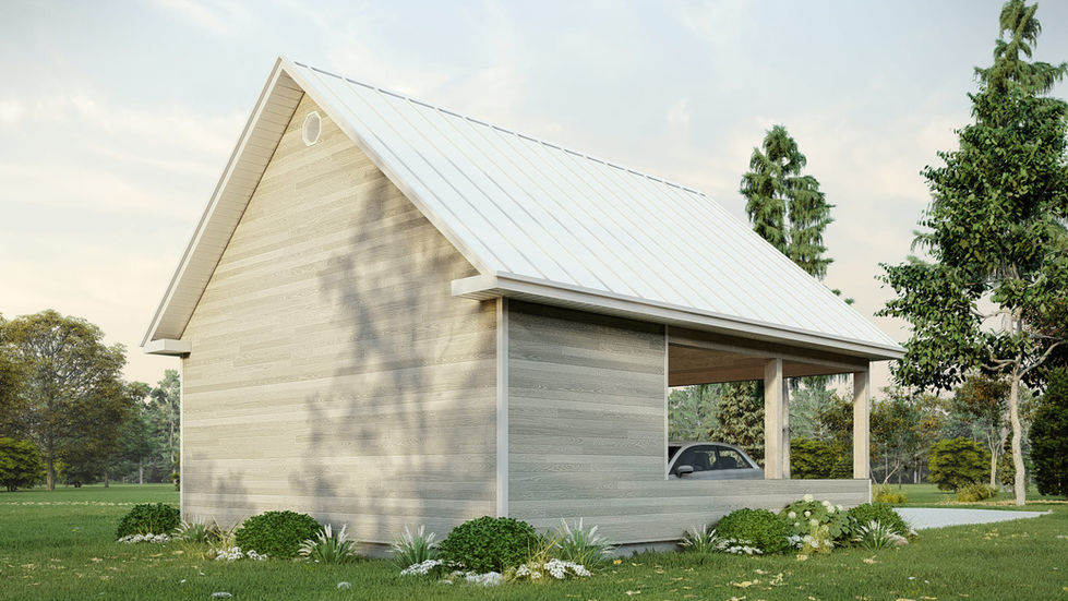 abri voiture bois avec remise intégrée vue arrière architecture bois