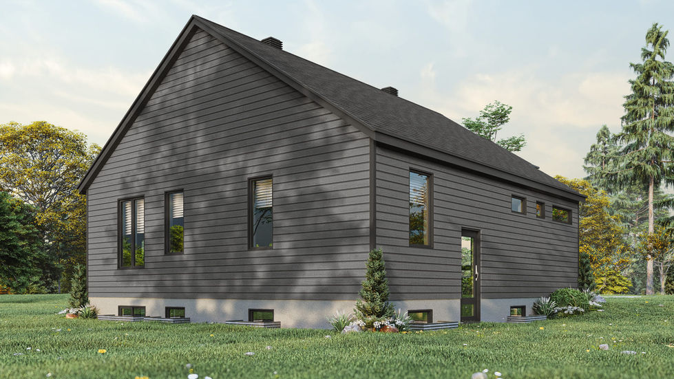 Façade arrière d’une résidence nordique contemporaine en bois noir