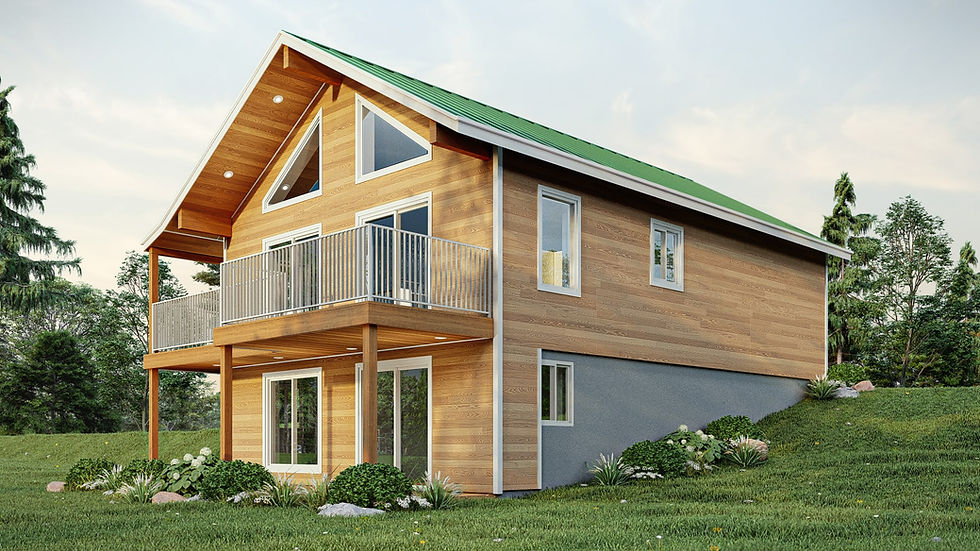 Plan de maison scandinave sur terrain en pente - Extérieur arrière