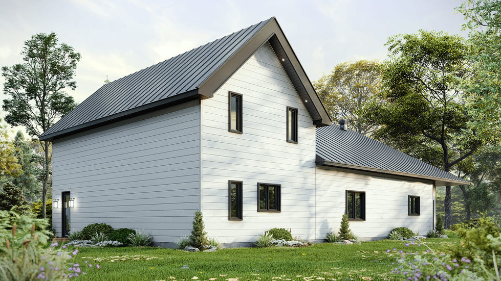 plan de maison contemporaine avec garage et mezzanine vue arrière moderne