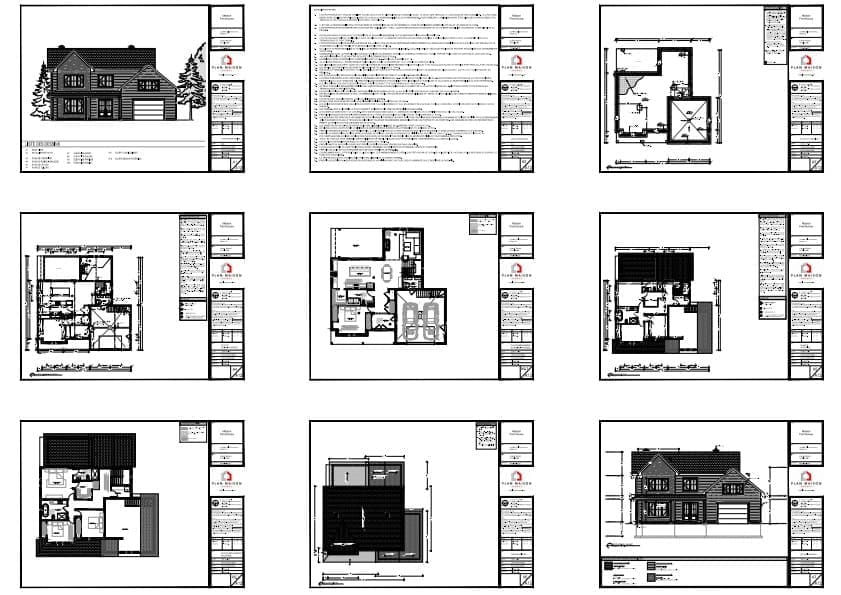 Plans techniques d’une résidence champêtre contemporaine avec garage