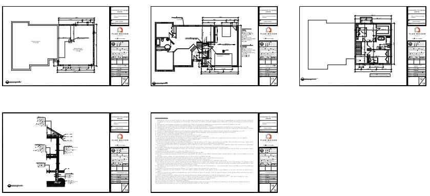 Plans techniques d'un garage attaché avec étage aménagé comprenant deux chambres et une salle de bain.