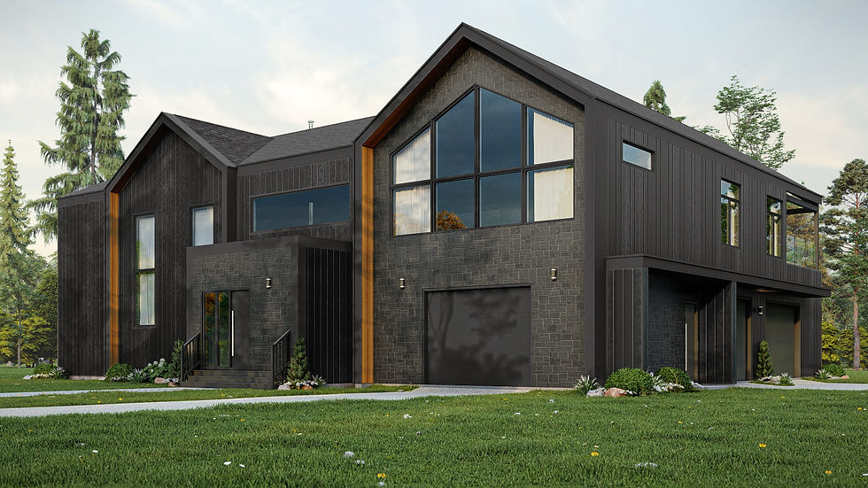 Plan de maison bi-génération scandinave avec garage triple - Extérieur avant