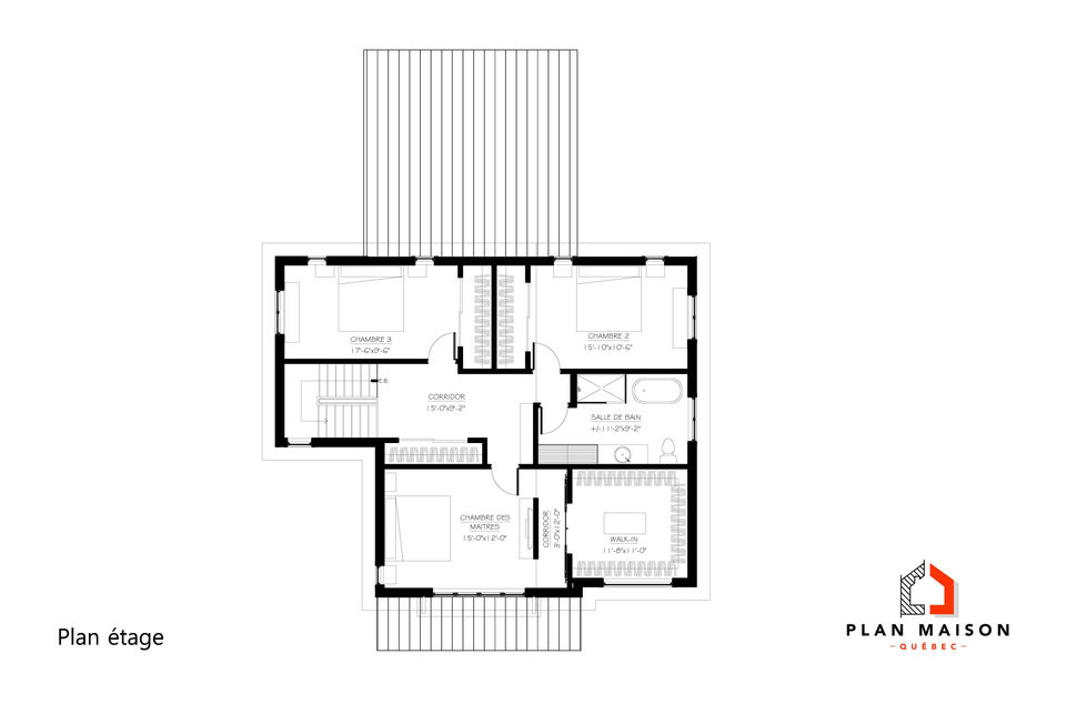 Plan étage maison farmhouse contemporaine avec 3 chambres