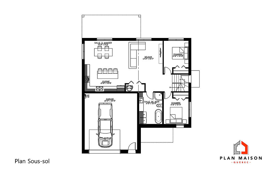 Miniature : Plan de maison avec garage au sous-sol - Plan du sous-sol