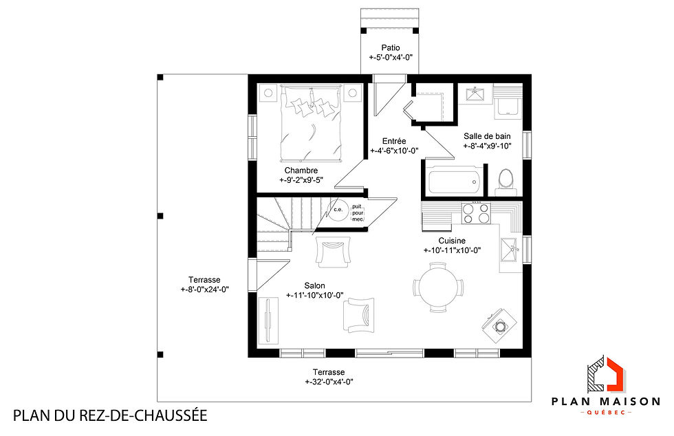 Miniature : Plan petite maison 2 chambres - Plan du rez-de-chaussée