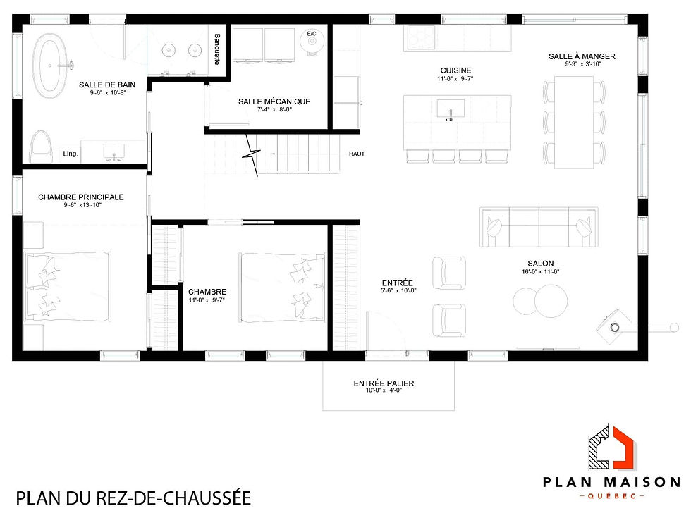 Miniature : Maison moderne avec mezzanine sans garage - Plan du rez-de-chaussée