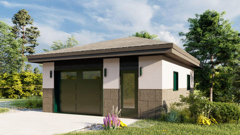 Garage minimaliste en bloc architectural avec design contemporain